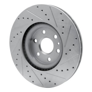 Cadillac SRX Brake Rotor (1) - Front Left - R1 Concepts - Drilled & Slotted - Silver - `10-`16
